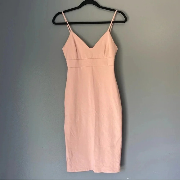 Lulus Small Don't Tell 'Em Blush Pink Bodycon Midi Dress - Picture 2 of 8